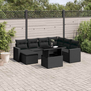 vidaXL 8-delige Loungeset met kussens poly rattan zwart