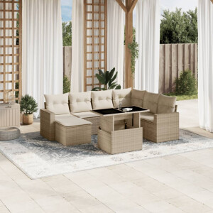 vidaXL 8-delige Loungeset met kussens poly rattan beige