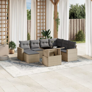 vidaXL 8-delige Loungeset met kussens poly rattan beige