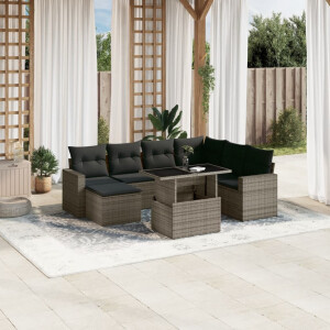 vidaXL 8-delige Loungeset met kussens poly rattan grijs
