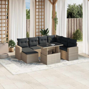 vidaXL 8-delige Loungeset met kussens poly rattan lichtgrijs