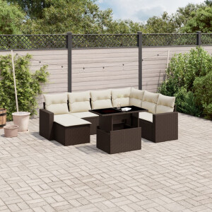 vidaXL 8-delige Loungeset met kussens poly rattan bruin
