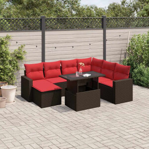 vidaXL 8-delige tuinbankset met kussens, bruin polyrotan