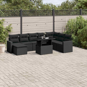 vidaXL 9-delige Loungeset met kussens poly rattan zwart