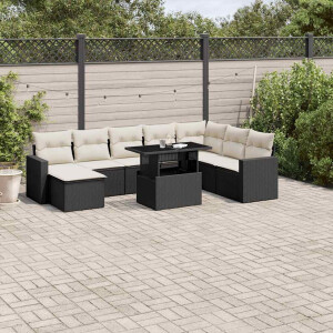 vidaXL 9-delige Loungeset met kussens poly rattan zwart