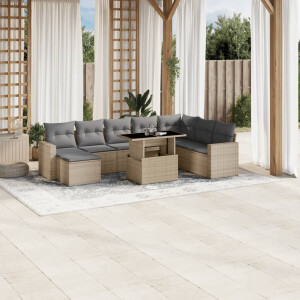vidaXL 9-delige Loungeset met kussens poly rattan beige