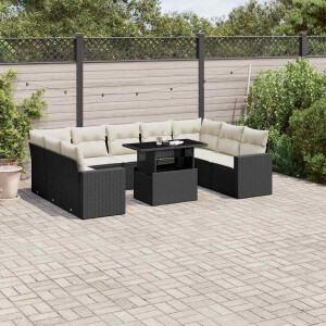 vidaXL 10-delige Loungeset met kussens poly rattan zwart