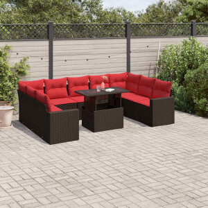 vidaXL 10-delige tuinbankset met kussens, bruin polyrotan