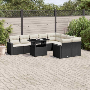 vidaXL 10-delige Loungeset met kussens poly rattan zwart