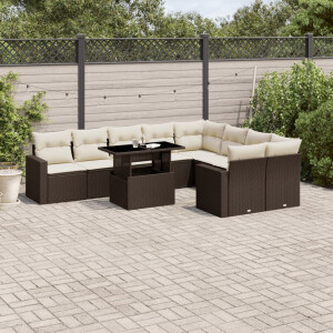 vidaXL 10-delige Loungeset met kussens poly rattan bruin