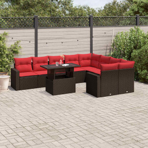 vidaXL 10-delige tuinbankset met kussens, bruin polyrotan