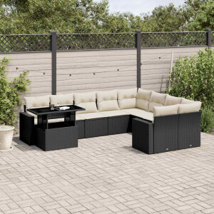 vidaXL 10-delige Loungeset met kussens poly rattan zwart