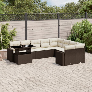 vidaXL 10-delige Loungeset met kussens poly rattan bruin
