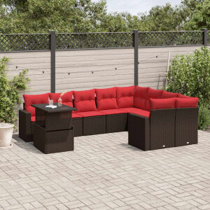 vidaXL 10-delige tuinbankset met kussens, bruin polyrotan