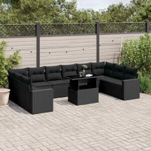 vidaXL 11-delige Loungeset met kussens poly rattan zwart