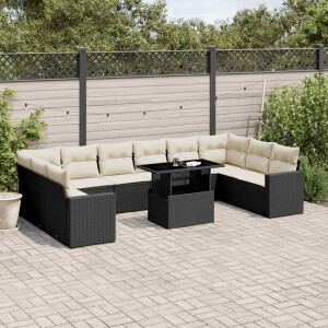 vidaXL 11-delige Loungeset met kussens poly rattan zwart