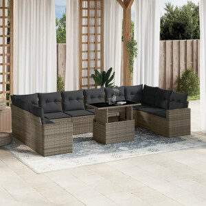 vidaXL 11-delige Loungeset met kussens poly rattan grijs