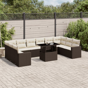 vidaXL 11-delige Loungeset met kussens poly rattan bruin