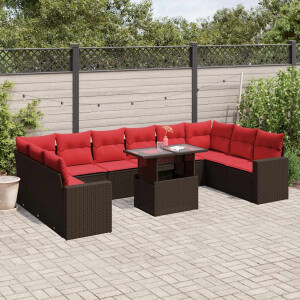 vidaXL 11-delige tuinbankset met kussens, bruin polyrotan