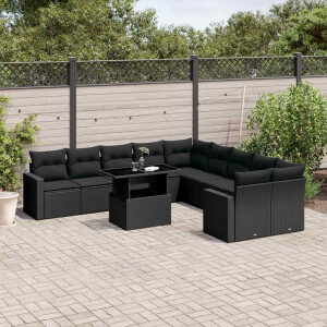 vidaXL 11-delige Loungeset met kussens poly rattan zwart