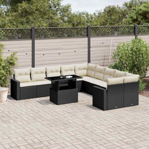 vidaXL 11-delige Loungeset met kussens poly rattan zwart
