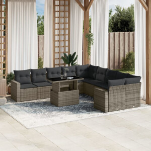 vidaXL 11-delige Loungeset met kussens poly rattan grijs