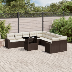 vidaXL 11-delige Loungeset met kussens poly rattan bruin