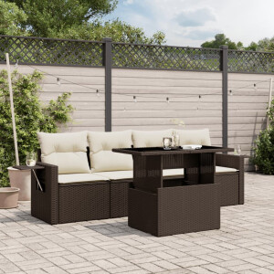 vidaXL 5-delige Loungeset met kussens poly rattan bruin