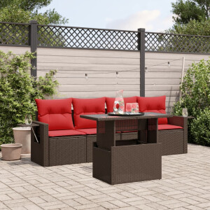 vidaXL 5-delige tuinbankset met kussens, bruin polyrotan