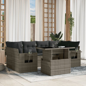 vidaXL 7-delige Loungeset met kussens poly rattan grijs