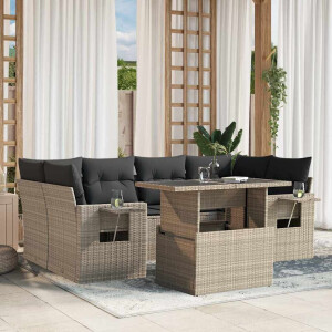 vidaXL 7-delige Loungeset met kussens poly rattan lichtgrijs