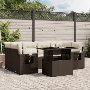 vidaXL 7-delige Loungeset met kussens poly rattan bruin