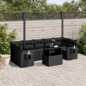vidaXL 8-delige Loungeset met kussens poly rattan zwart