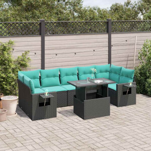 vidaXL 8-delige tuinbankset met kussens, zwart polyrotan