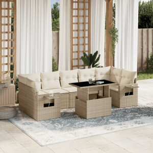 vidaXL 8-delige Loungeset met kussens poly rattan beige