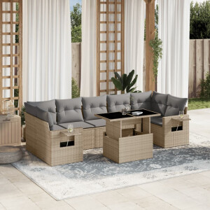 vidaXL 8-delige Loungeset met kussens poly rattan beige