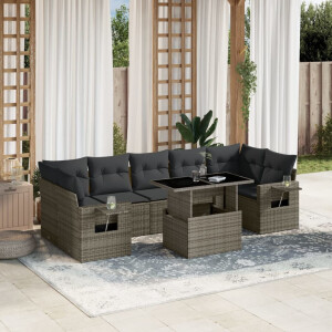 vidaXL 8-delige Loungeset met kussens poly rattan grijs