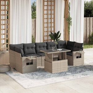 vidaXL 8-delige Loungeset met kussens poly rattan lichtgrijs