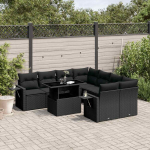 vidaXL 9-delige Loungeset met kussens poly rattan zwart