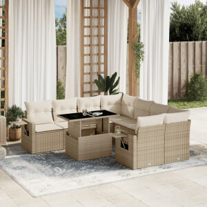 vidaXL 9-delige Loungeset met kussens poly rattan beige