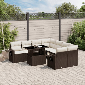 vidaXL 9-delige Loungeset met kussens poly rattan bruin