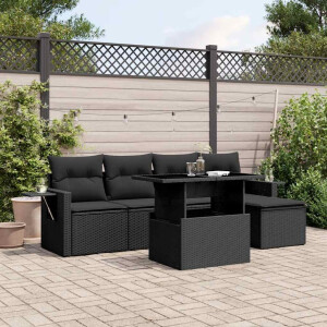 vidaXL 6-delige Loungeset met kussens poly rattan zwart