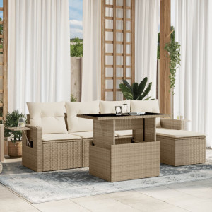 vidaXL 6-delige Loungeset met kussens poly rattan beige