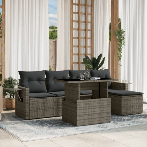 vidaXL 6-delige Loungeset met kussens poly rattan grijs