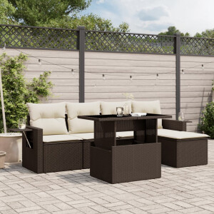 vidaXL 6-delige Loungeset met kussens poly rattan bruin
