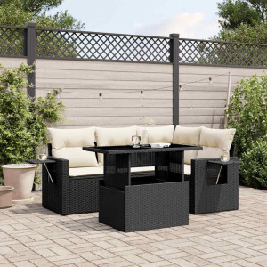 vidaXL 5-delige Loungeset met kussens poly rattan zwart
