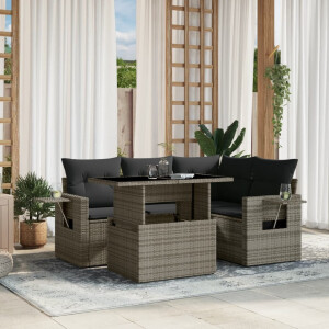 vidaXL 5-delige Loungeset met kussens poly rattan grijs