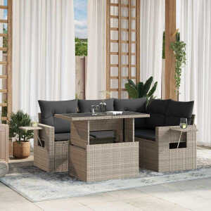 vidaXL 5-delige Loungeset met kussens poly rattan lichtgrijs