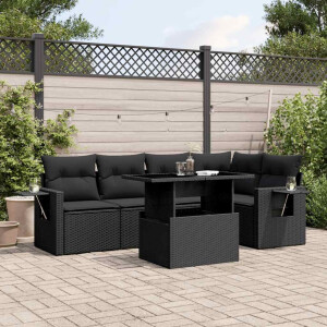 vidaXL 6-delige Loungeset met kussens poly rattan zwart