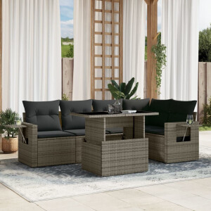 vidaXL 6-delige Loungeset met kussens poly rattan grijs